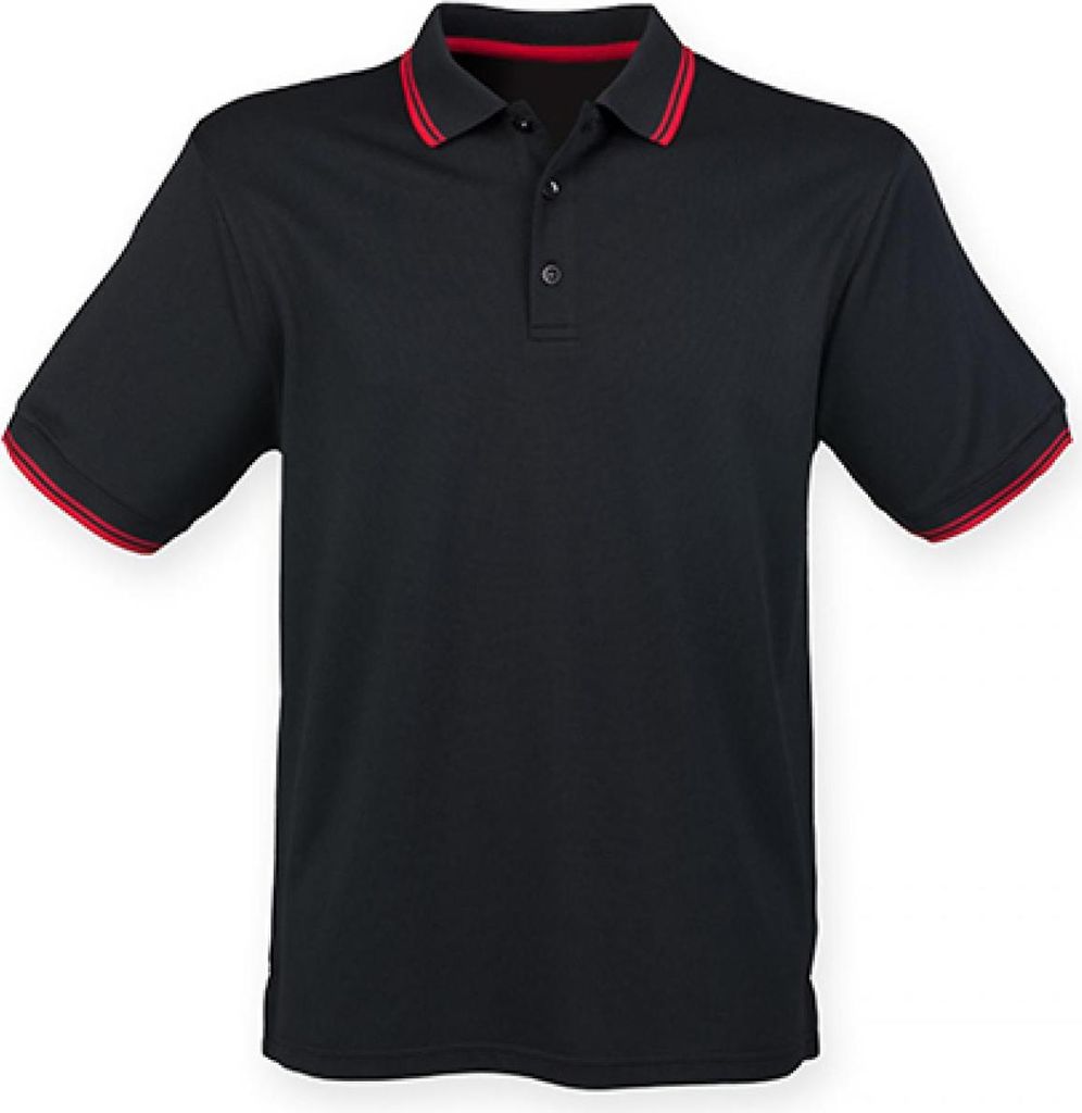 Henbury H482 | Herren Coolplus Short Sleeved Tipped Polo Shirt - Farbe: Black/Red - Größe: M