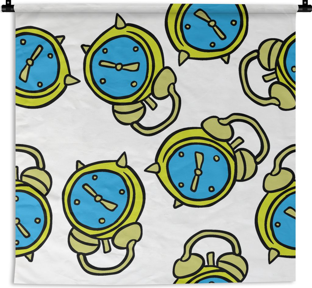 MuchoWow Wandteppich Wandbehang Wecker - Cartoon - Schlaf 90x90 cm Tapisserie Dekoration Wandtuch - Wandaufhänger