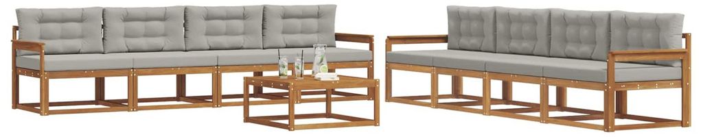 vidaXL Outdoor-Sofagarnitur mit Kissen 9 pcs Natürlich und Hellgrau
