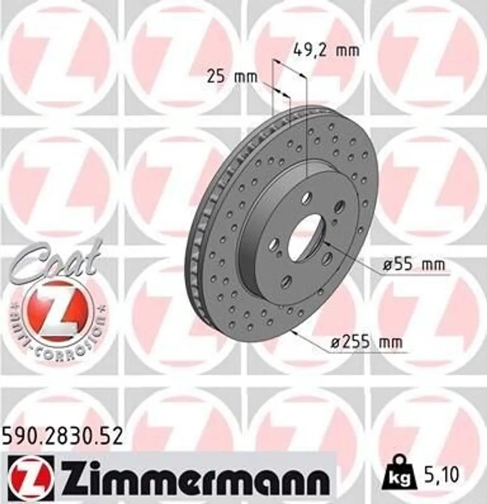 Disque de Frein Arrière Zimmermann 590.2830.52 pour Prius PHV (W52)