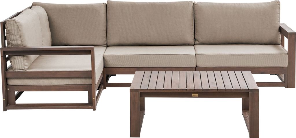 BELIANI Lounge Set Dunkelbraun es Akazienholz Auflagen Taupe 4-Sitzer Ecksofa mit Couchtisch Rechtsseitig Terrasse Outdoor Retro Stil