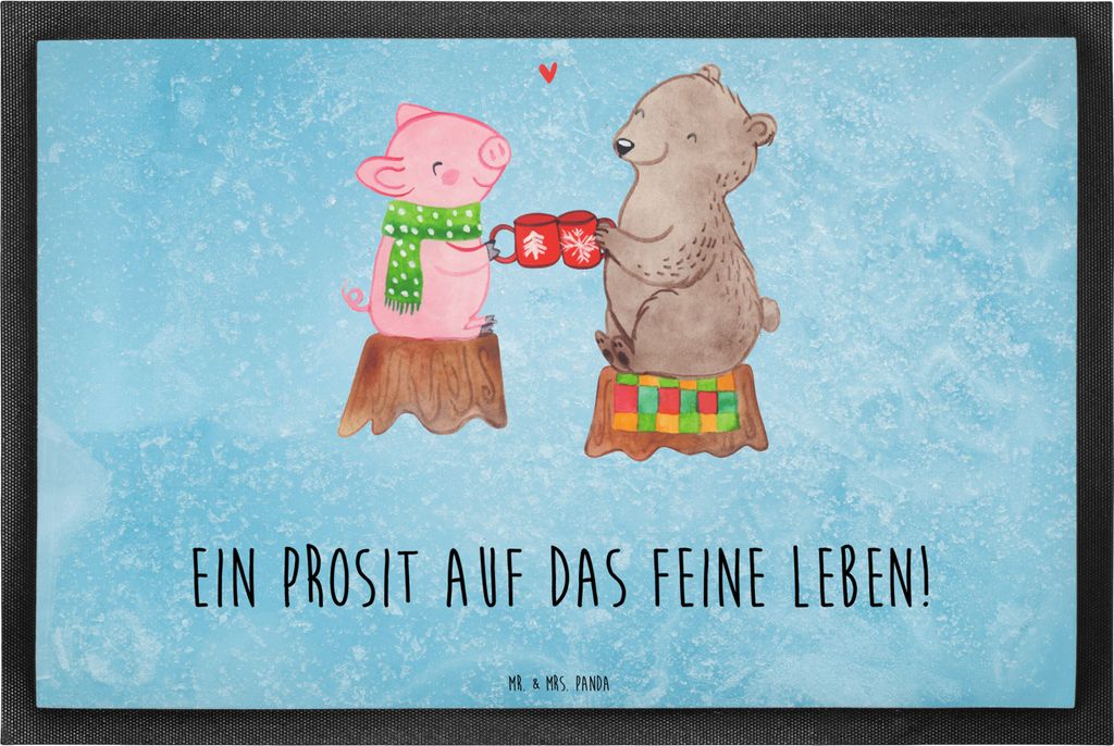 Mr. & Mrs. Panda Türvorleger Glühschwein Sause 40 x 60 cm - Eisblau - Geschenk, Weihnachtszeit, Alles Gute, Prost, Weihnachten, Gummimatte, Bär,...