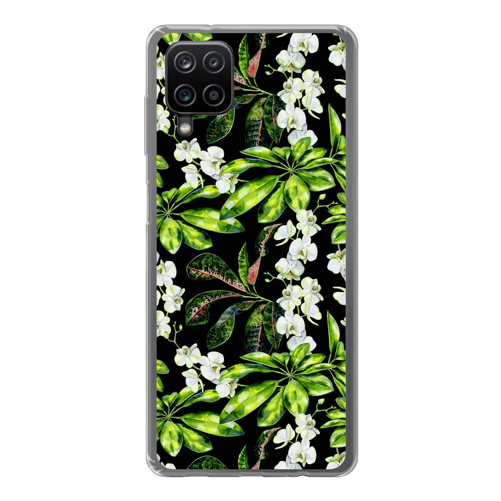 MuchoWow Handyhülle Schutzhülle Hülle für Samsung Galaxy A12 Blatt - Orchidee - Muster Silikon Softcase Handy Hülle - Bild