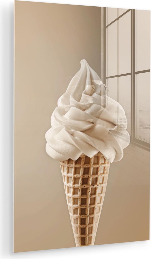 MuchoWow Glasbilder - Bilder auf Wandbild - Foto auf Glas Eiscreme - Softeis - Cremig - Horn - Beige 20x30 cm Wanddekoration aus Glas - Acrylglasbi...
