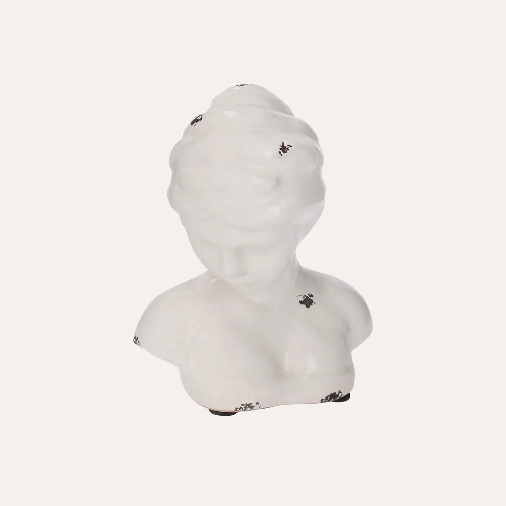 Statue décorative buste féminin en céramique blanche effet rétro chic