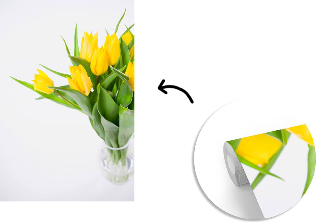 MuchoWow Fototapete für Wohnzimmer oder Schlafzimmer Wandtapete Vinyl Motivtapete Gelbe Tulpen in einer Vase - 175x260 cm - Vinyltapete