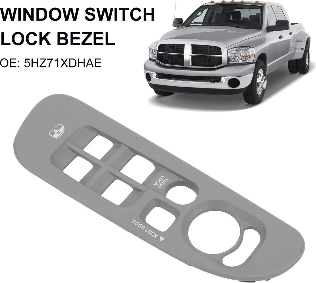 Blende für Fensterschalterschloss auf der Fahrerseite, graues ABS, nahtlose Passform 5HZ71XDHAE für 1500 2500 3500 2006 bis 2008