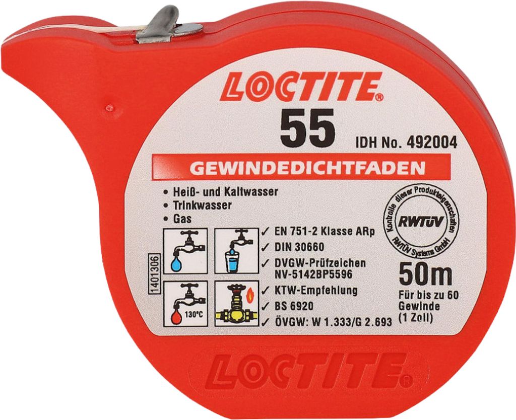 Uszczelniacz do gwintów (DVGW/ÖVGW) LOCTITE 55, 50m Zdjęcie produktu 