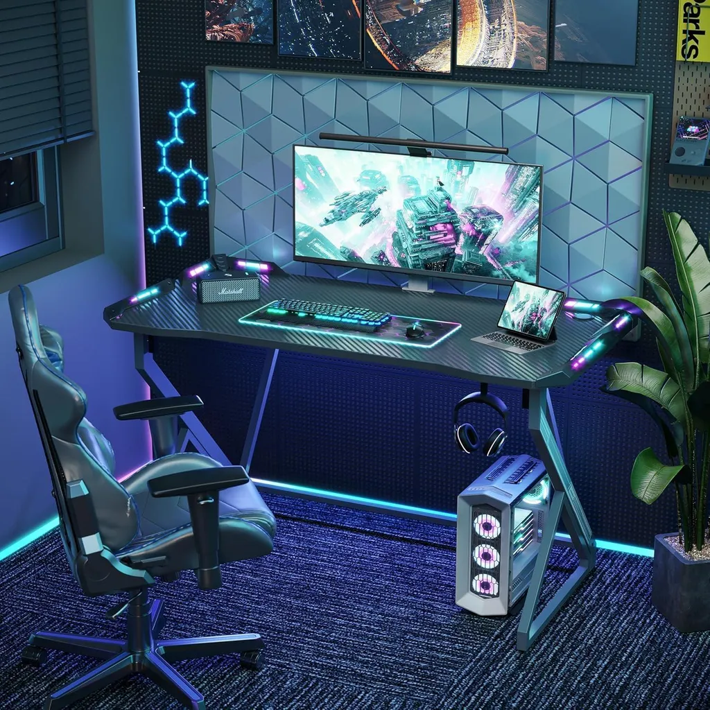 Bureau Gaming LED 100x60 cm Idéal Petit Espace et Setup Streaming Pro - 2