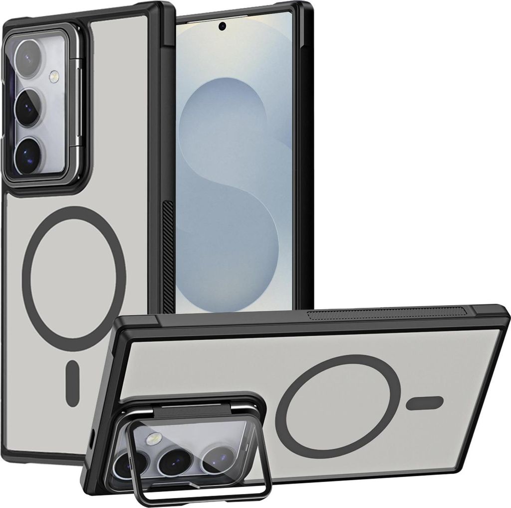 Schutzhülle für Samsung Galaxy S25 Plus Hülle, Metallring für Wireless Laden klappbarer Kamera Schutz Glas Ständer