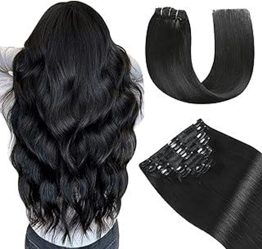 YILITE Clip in Extensions Echthaar 35cm 100% Echthaar Extensions Clip 14 Zoll 8 Stück 110g Unsichtbar Glatt Zum Anklippen Menschenhaar Doppelt Gen...