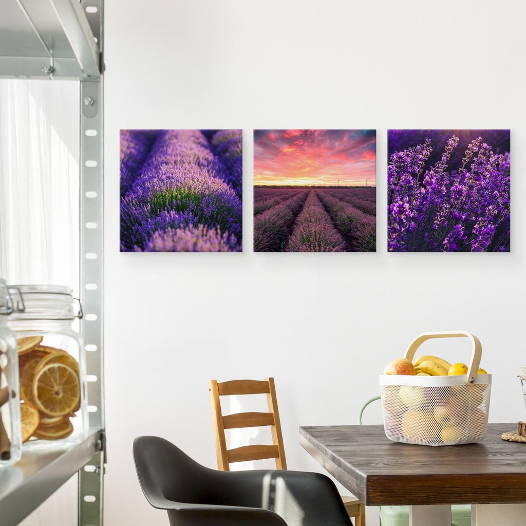 Leinwand Bilder Set 3 Bilder LAVENDEL Lavendelfeld Natur 3D Produktbild 3