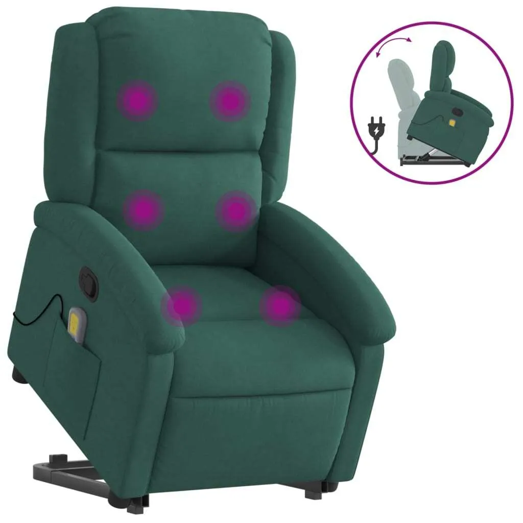 Siège de relaxation massant et inclinable, velours vert foncé chic