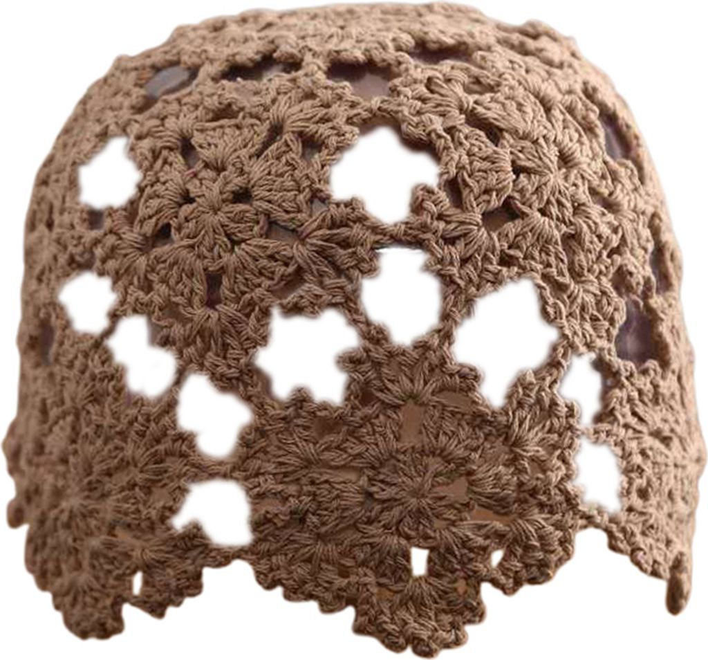 Damen Strickmütze, hohles Häkelblumenmuster, atmungsaktiv, handgefertigt, für die Arbeit im Freien, Straßenkleidung