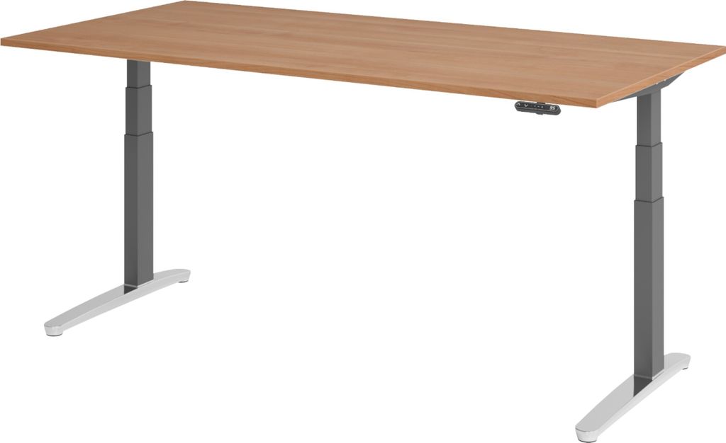 bümö Schreibtisch elektrisch XBHM - Nachbildung: Nussbaum, Größe: 200 x 100 cm, Gestell: Graphit/Alu poliert