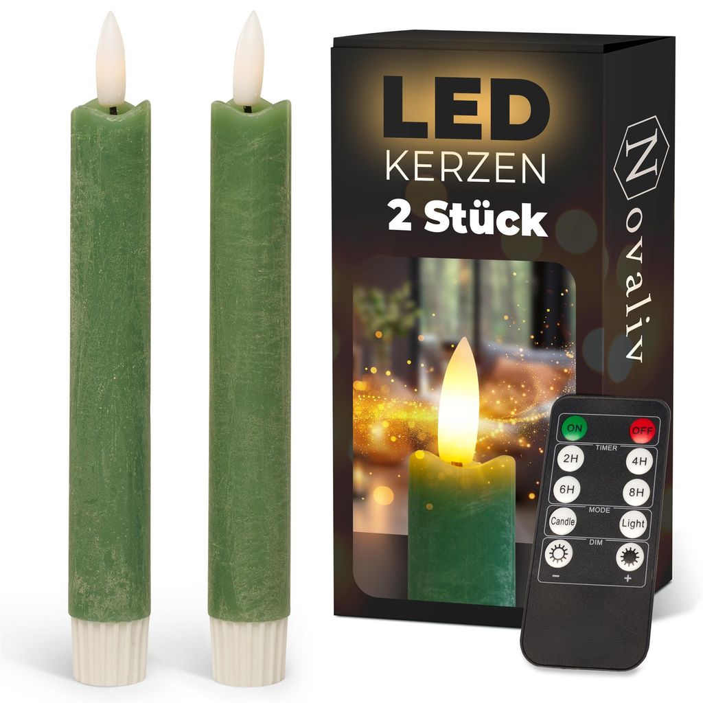 Stabkerzen LED mit Timer Grün 2er indoor mit 6 Stunden Produktbild 