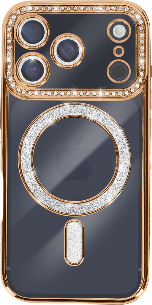 Avizar, Hülle iPhone 17 Pro Max MagSafe-kompatibel mit Strass-Rand, Gold