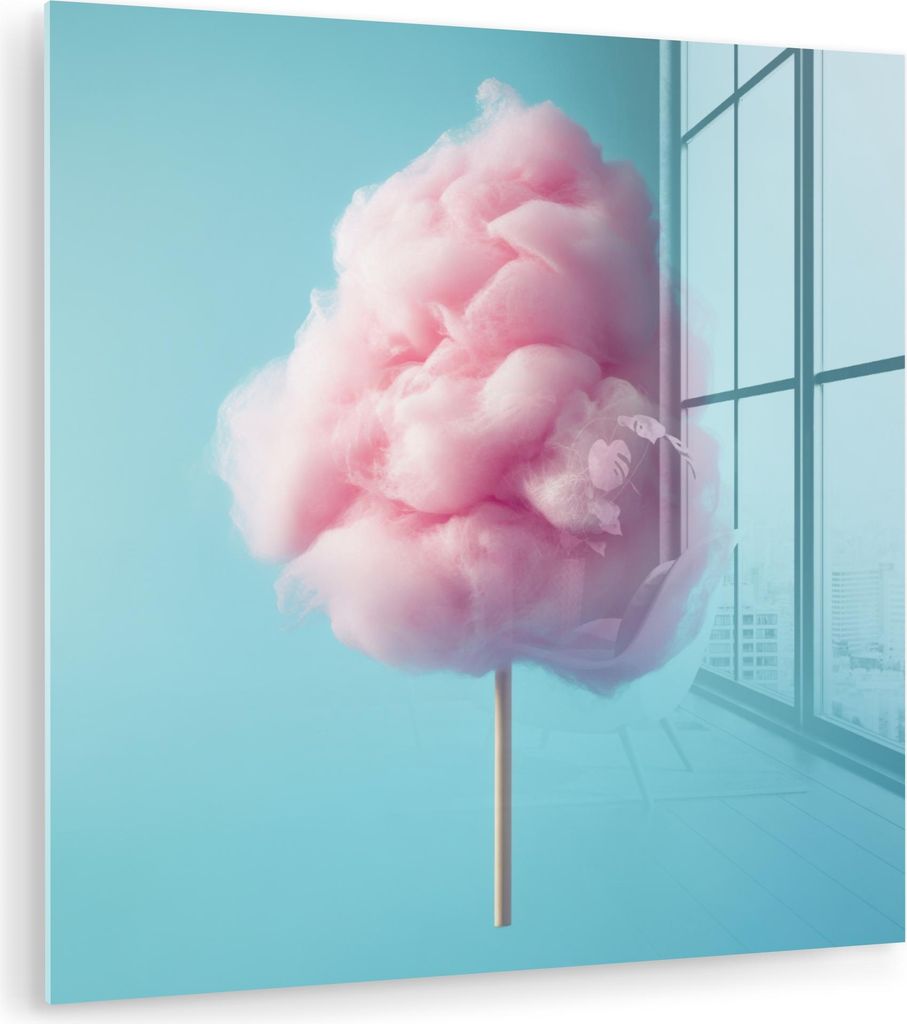 MuchoWow Glasbilder - Bilder auf Wandbild - Foto auf Glas Zuckerwatte - Süßes - Bonbon 20x20 cm Wanddekoration aus Glas - Acrylglasbild - Acrylbi...