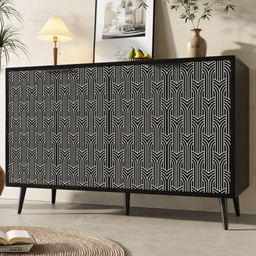 Sideboard,Esszimmerschrank,Esszimmer- und Wohnzimmer-Aufbewahrungsschrank, einzigartiges Schranktürdesign, freistehender Schrank,geschnitzte Tür