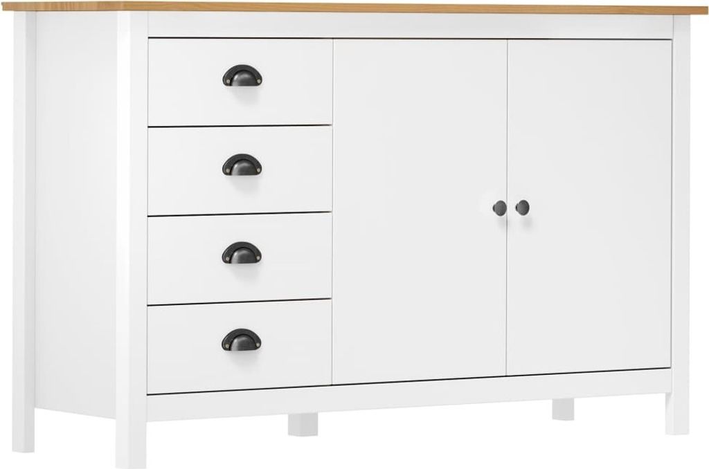The Living Store Sideboard Hill Weiß 130x40x80 cm Massivholz Kiefer