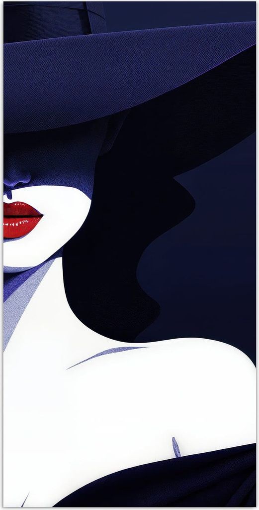 Glasbild 55x110cm in XXL für Wohnzimmer, Schlafzimmer Motiv Dame Mit Hut Dunkel