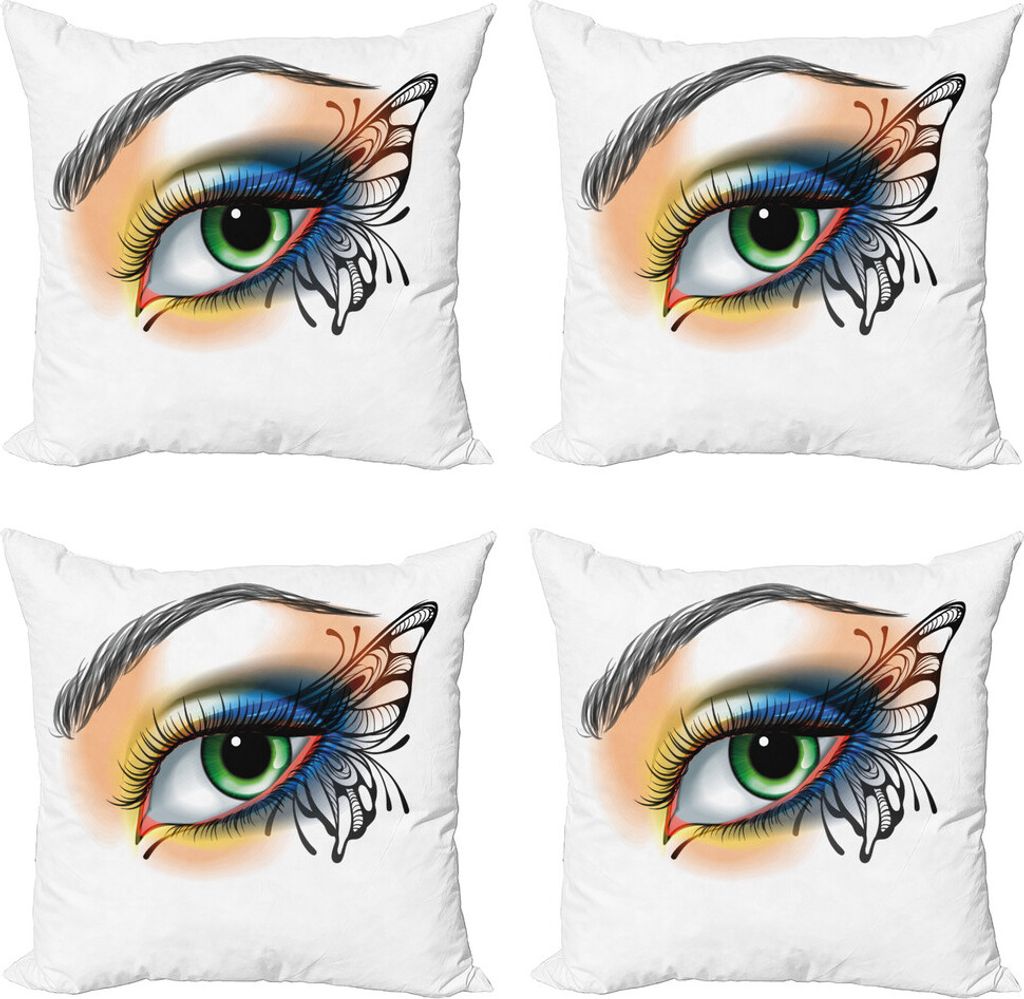 ABAKUHAUS Auge Kissenbezug Set (4 Stück), Fantasie-Frauen Make-up-Flügel, Moderner Doppelseitiger Digitaldruck, 45 cm x 45 cm, Mehrfarbig