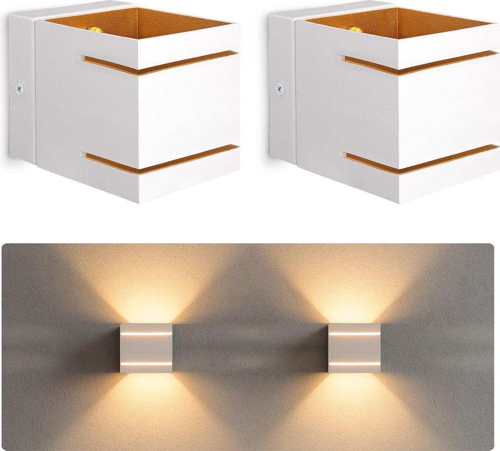 SSC-LUXon 2er Set KOURA Wandlampe Weiß Gold mit G9 Fassung – moderne Wandstrahler für Innen Wandlicht mit Schlitzen für Flur & Wohnzimmer