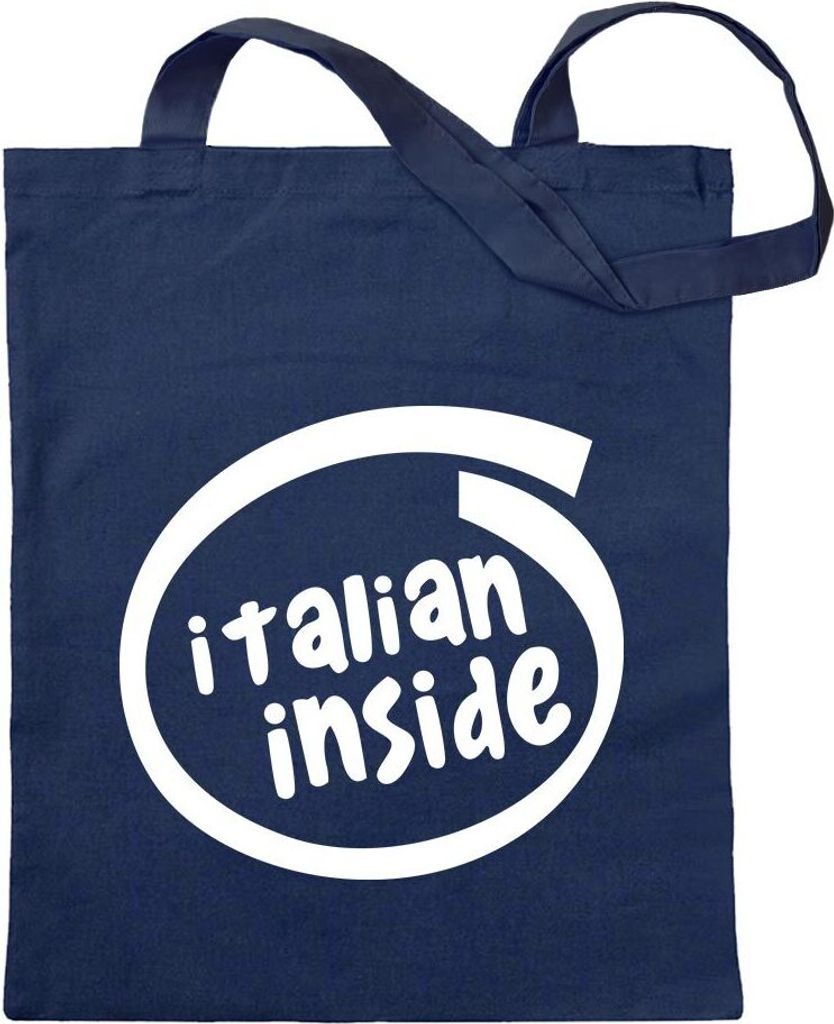 Kiwistar - Baumwolltasche - dunkelblau - Italien Inside - Tragetasche Stoffbeutel Umhängetasche Langer Henkel