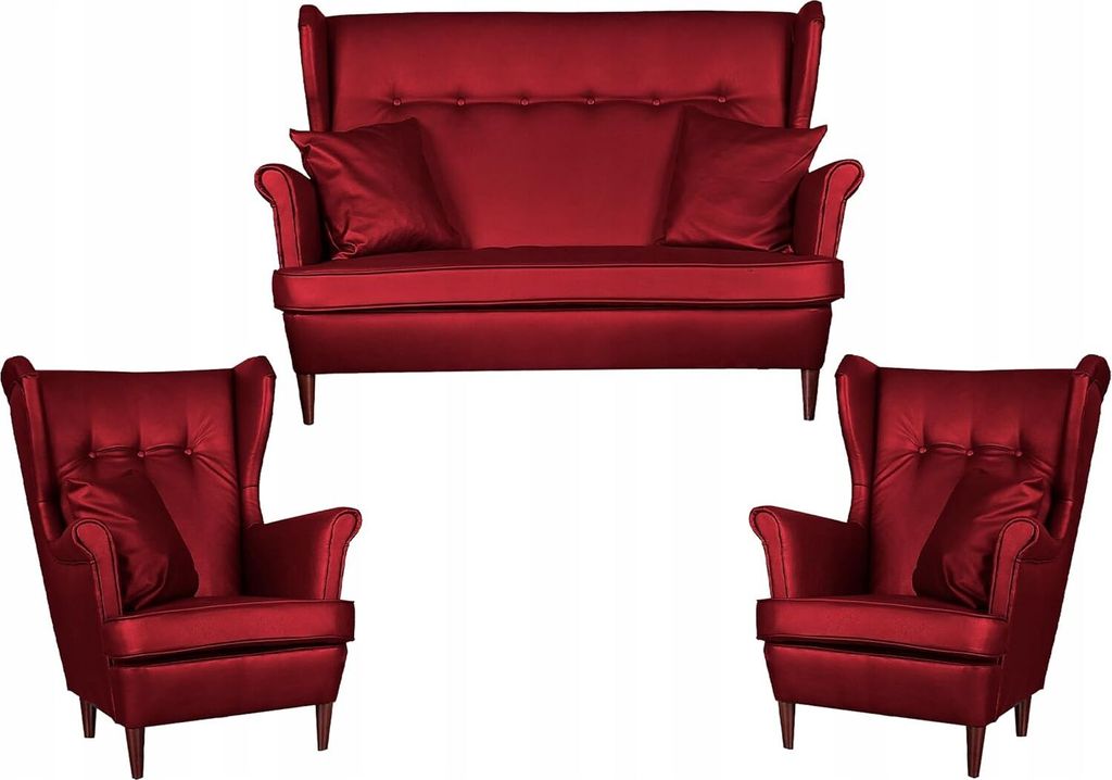 Family Meble Set aus Sofa + 2 Sessel Kunstleder Sofa Couch Zierpolsterung Freistehendes Lounge Sofa Bequem zum Entspannen Wohnzimmer Büro (SANTI 61)