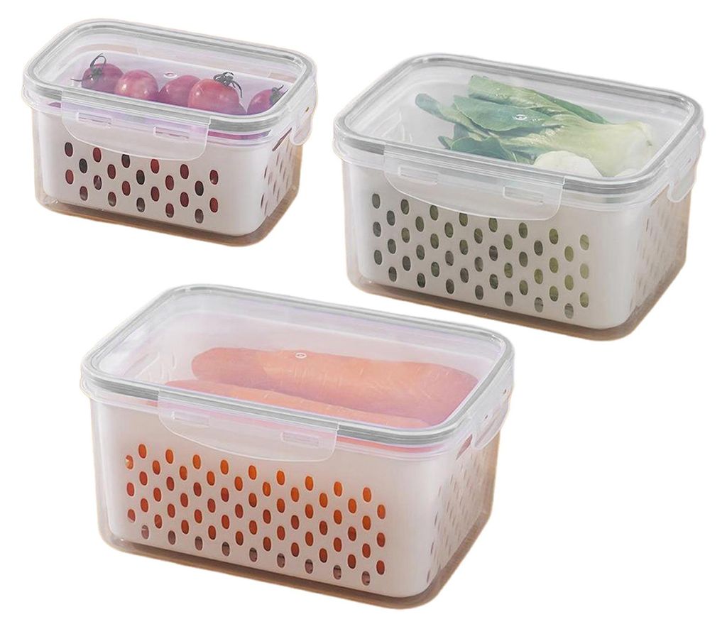 4-in-1 Obst- und Gemüseaufbewahrungsbehälter mit herausnehmbarem Filter, auslaufsichere und luftdichte PP-Aufbewahrungsbox zum Waschen und Abtrop...