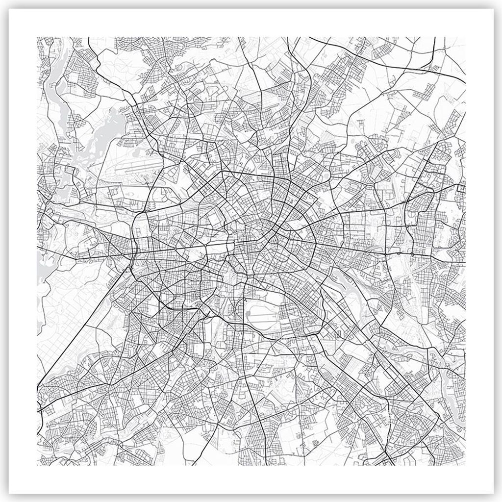 Poster - Poster ohne Rahmen - Stadt Karte Berlin - 60x60 cm - Wand Bild - Wanddeko - Wandbilder - Kunstposter - Wandposter - Bilder - Kunstdruck - ...