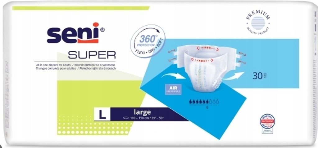 Seni Super Pieluchomajtki dla dorosłych L, 10 sztuk Zdjęcie produktu 