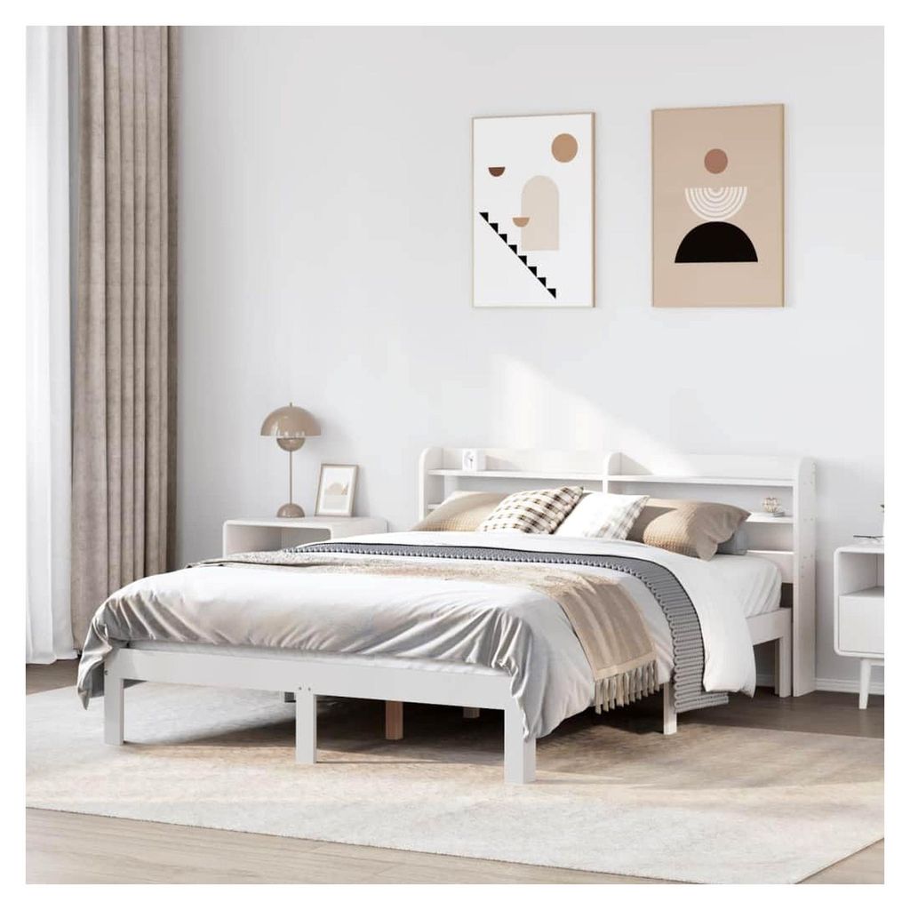 Bettgestell mit Kopfteil ohne Matratze Weiß 150x200 cm King Size