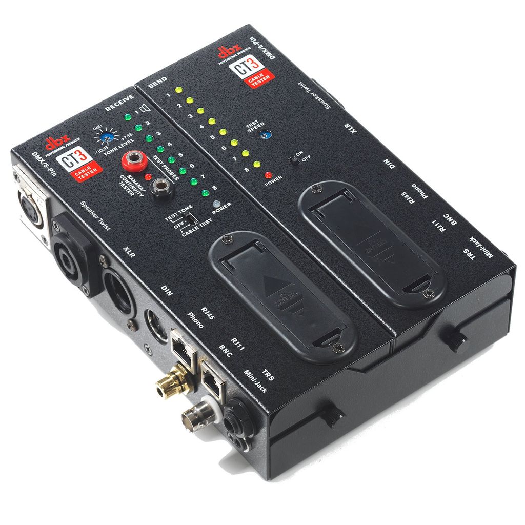 dbx CT-3, UTP/STP-Kabeltester, 3ˌ5 mm, RCA, RJ-45, Schwarz, 9 V, 89 mm, 140 mm