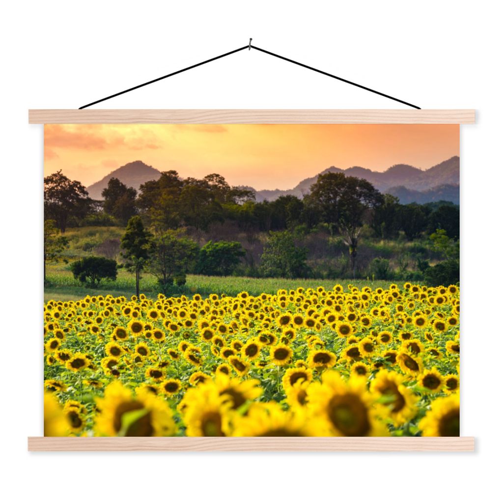 MuchoWow Textilposter Sonnenblume - Natur - Berg 60x45 cm mit holzfarbenen Rahmen - Bild
