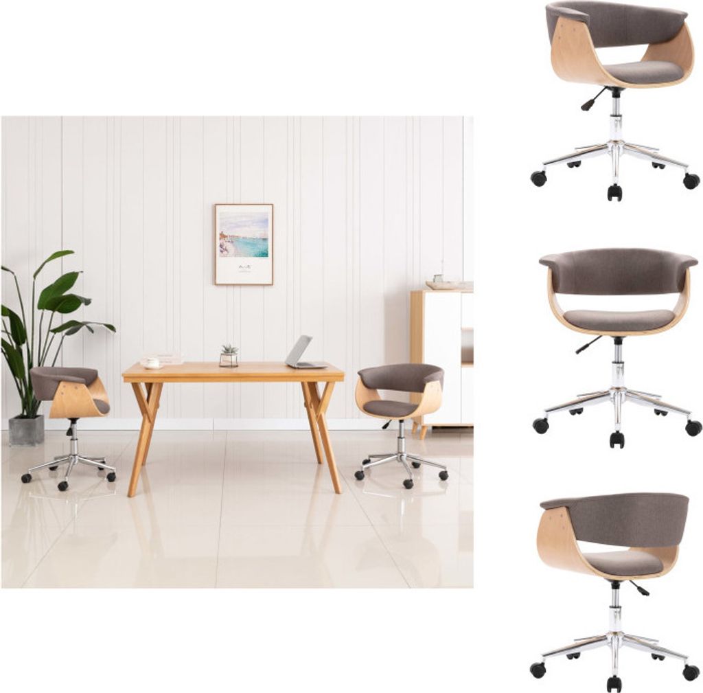vidaXL Drehbarer Bürostuhl Taupe Bugholz und Stoff - Bürostühle