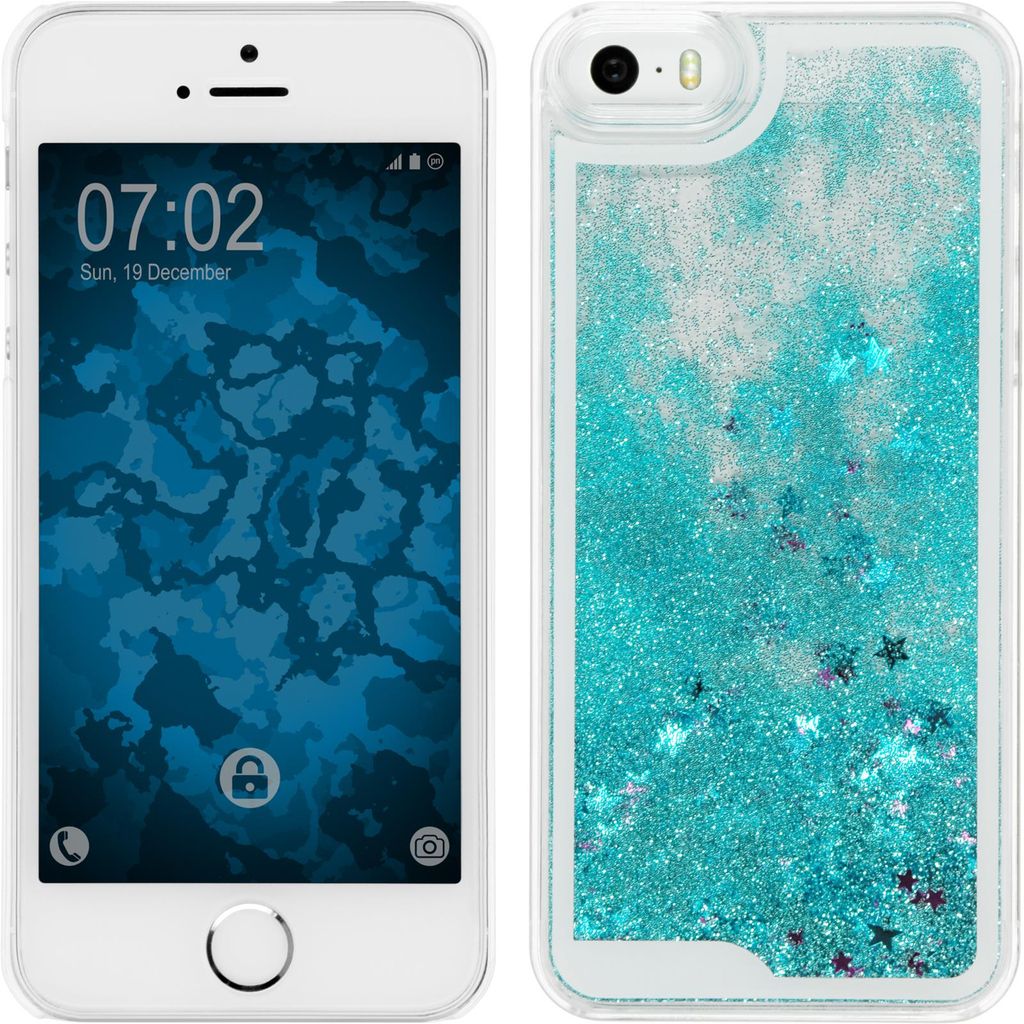 PhoneNatic Case kompatibel mit Apple iPhone SE 2016 (1.Gen) - Hülle blau Stardust Hard-case + 2 Schutzfolien