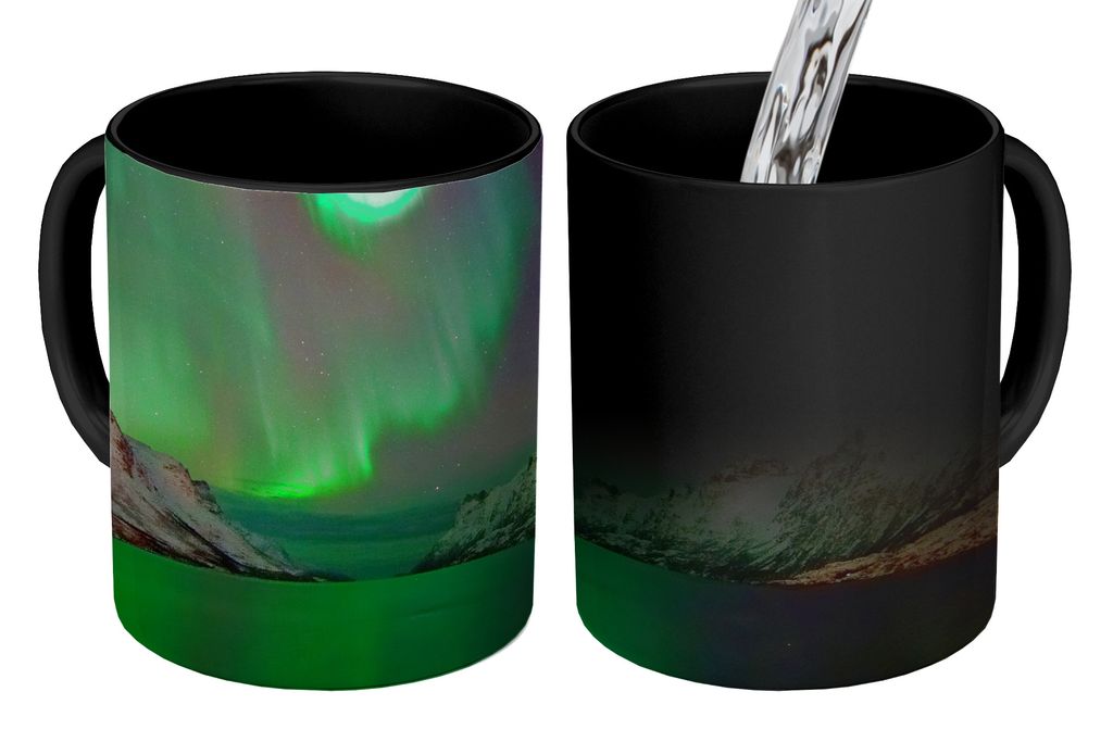KitchenYeah Zauber Tasse Zaubertasse Magic Nordlichter - Berge - Norwegen 350 ml Farbwechsel Becher Geschenk Geschenkidee - Magic-Tasse - Fototas...