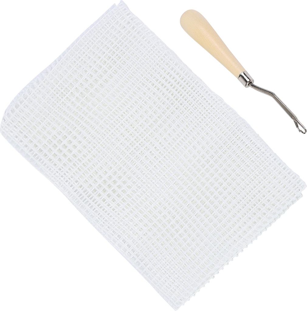 Teppichhaken, Teppich Leinwand Leer Teppich Hakenhaken Glasfaser mit H?kelhaken fr (Rastertuch 50 cm + Holzgriff H?kel)