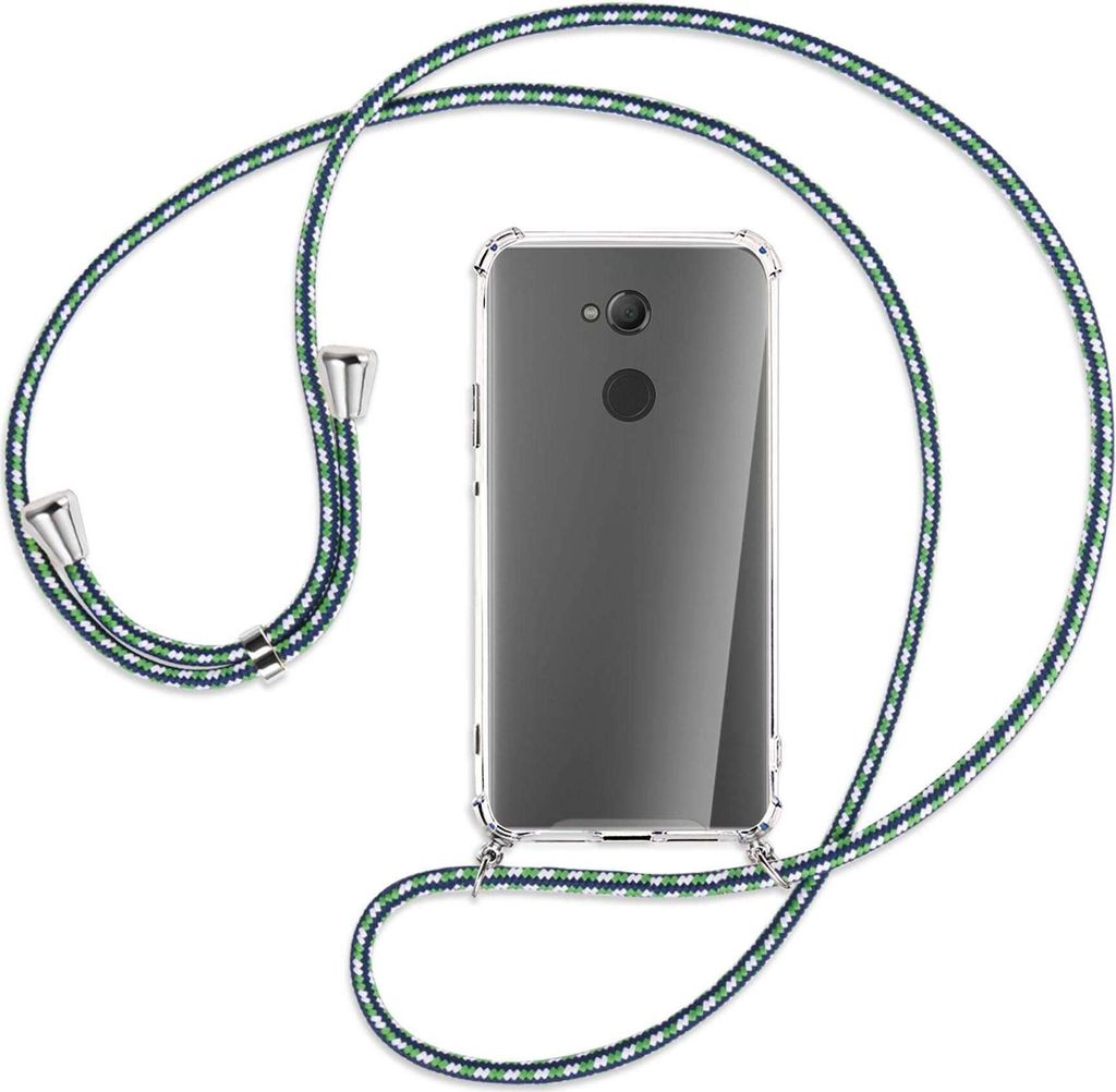 Handykette Backcover-Schutzhülle mit Band (Metall silberfarben) für Sony Xperia XA2 Ultra - grün/blau/weiß