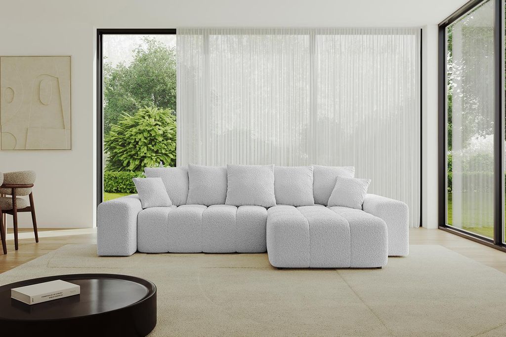 ALTDECOR Ecksofa mit Schlaffunktion und Bettkasten ENIL-L 297x189x68 cm Hellgrau - Corner Sofa Eckcouch Couch L-Form Schlafcouch Ausziehbar Wohnlan...