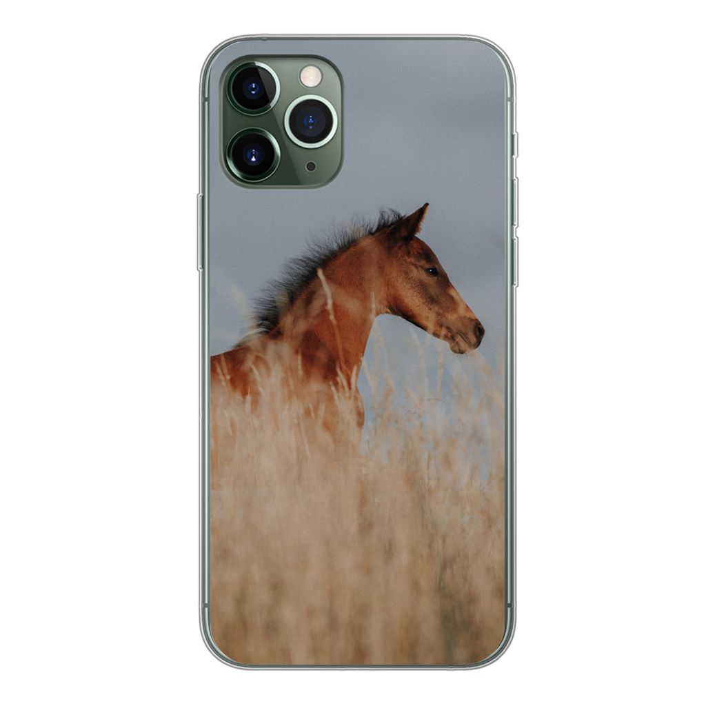 MuchoWow Handyhülle Schutzhülle Hülle für iPhone 11 Pro Pferd - Luft - Gras Silikon Softcase Handy Hülle - Handy