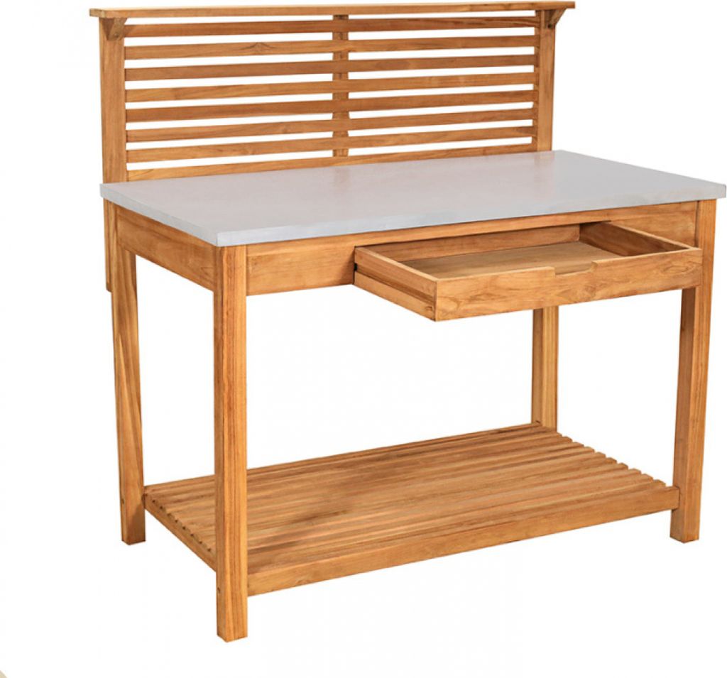deVries Pflanztisch "WOODIE" aus Tewakholz verzinkte Arbeitsfläche mit Schublade mit Ablage Größe 11