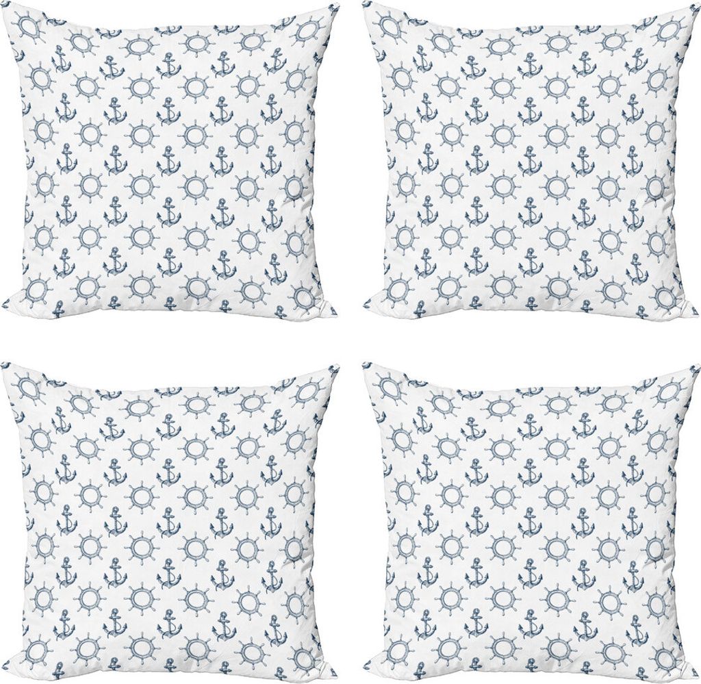 ABAKUHAUS Anker Kissenbezug Set (4 Stück), Retro maritimes Design, Moderner Doppelseitiger Digitaldruck, 45 cm x 45 cm, Marine-Blau und Weiß