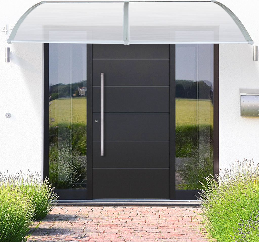 Türüberdachung Wasserdichte Haustür Vordach Überdachung Haustür aus Aluminium und Polycarbonat für Türdach Balkon 100x200cm