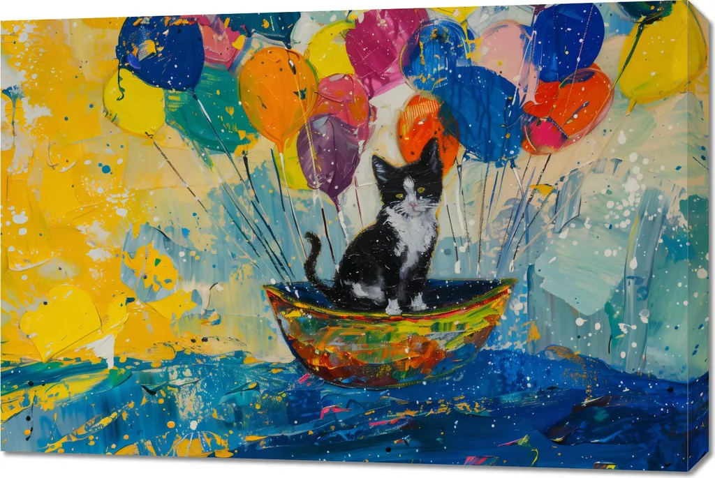 Quadro 90x60cm Gatto sulla barca - 1
