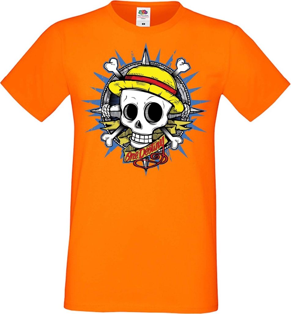 Herren T-Shirt Manga Anime One Manga Piece Anime 08 Skull Pirate, Man M / Orange