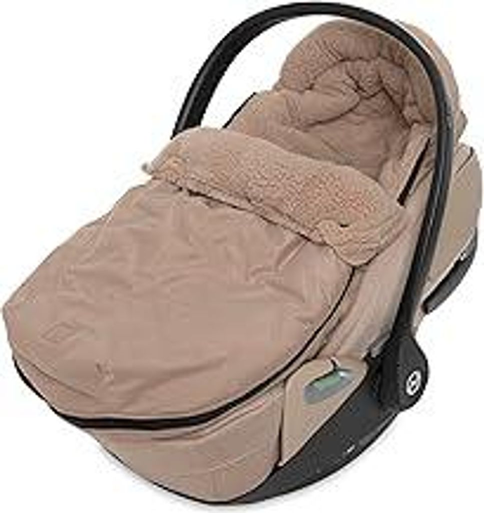 Jollein Fußsack Embossed – Milky Coffee – Für Babyschale Kinderautositz Gruppe 0+ und Kinderwagen – Für 3-Punkt- und 5-Punkt-Gurt – Gepr...