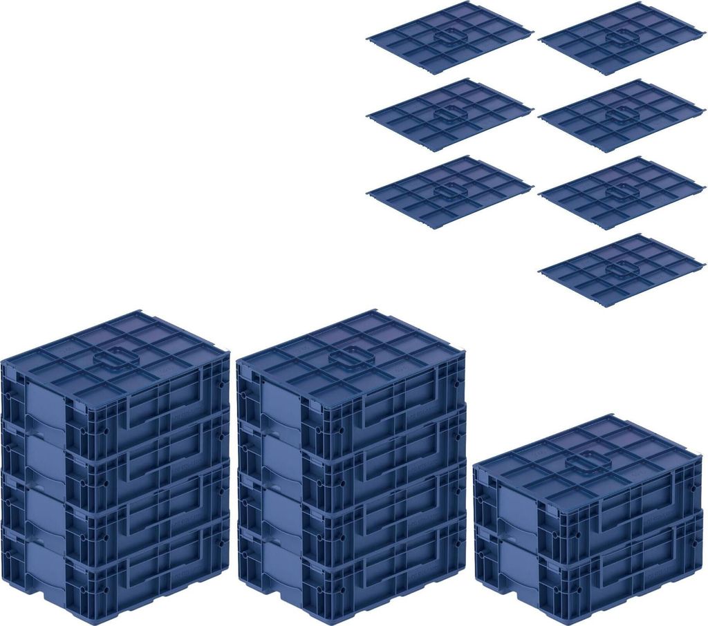 SparSet 10x VDA KLT Kleinladungsträger mit Verbundboden & Auflagedeckel | HxBxT 14,7x30x40cm | 10 Liter | KLT, Transportbox, Transportbehälter, S...