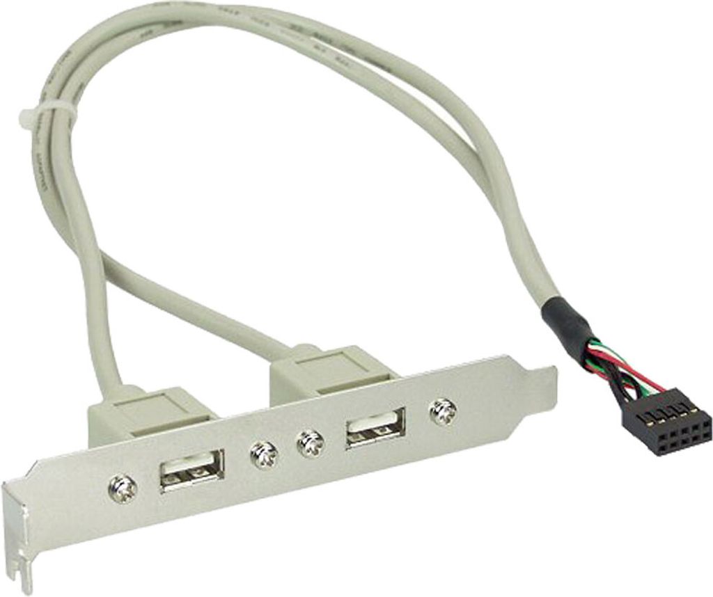 InLine Slotblech USB 2.0, 2x Buchse auf 10pol Pfostenverbinder, 0,35m